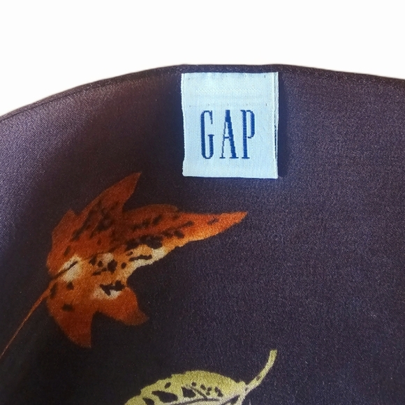 20" Square Dark Brown Scarf With Autumn Leaves Design. - Picture 4 of 5